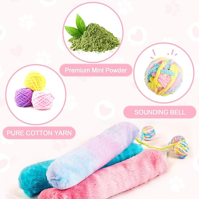 Cat Kicker Toy Large 3pcs, Catnip Toys for Cats, for Indoor Cats, Interactive Kitten Toys with Bell 14.6in/37cm