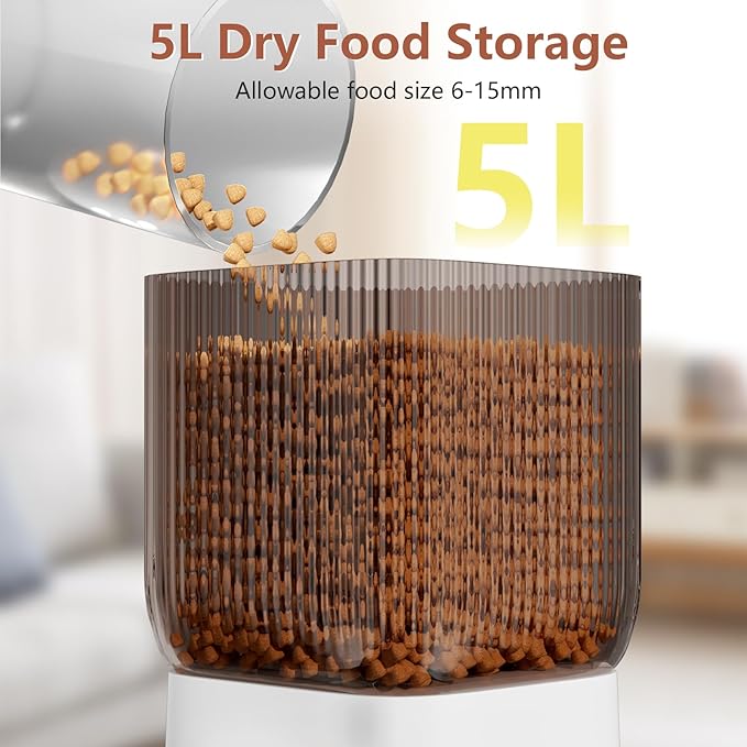 Automatic Cat Feeder, 5L Timed Cat Food Dispenser with Programmable Portion Control, Pet Feeder up to 9 Meals per Day for 2 Cats, Automatic Pet Feeder for Small Dogs Indoor(Botton)