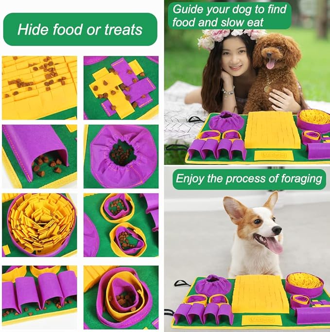 Vivifying Snuffle Mat for Dogs, Interactive Dog Puzzle Toys for Boredom and Mental Stimulation, Sniff Mat Helps Puppy and Cats Slow Eating and Keep Busy