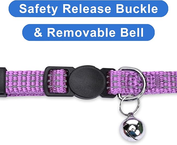 Pawtitas Reflective Purple Cat Collar with Safety Buckle and Removable Bell for Kitten and Cats Orchid