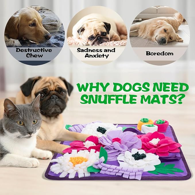 Snuffle Mat for Dogs,Dog Feeding Mat Sniff Mat Interactive Dog Puzzle Mat for Training and Stress Relief Encourages Natural Foraging Skills (Purple)