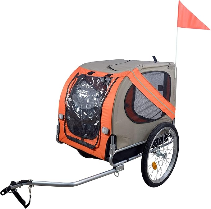 H&B Luxuries Pet Bike Trailer Load 68 Pounds, Suitable for Big and Small Dogs, Folding Storage, Detachable, Easy to Install, Breathable Protective Net Pet Cart