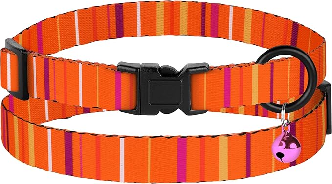 4PCS Breakaway Cat Collars with Bell - Cute Soft Adjustable Safety Kitten Collars 4-Pack - Nylon Pet Collars Nature Tribal Striped Floral Space Aztec Flowers Print (Striped)