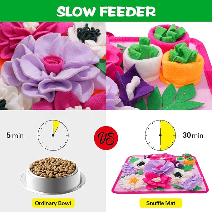 Snuffle Mat for Dogs,Dog Feeding Mat Sniff Mat Interactive Dog Puzzle Mat for Training and Stress Relief Encourages Natural Foraging Skills (Pink)