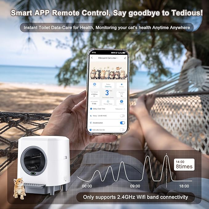 Automatic Litter Box, Self Cleaning Litter Box, Odor Control, 90L Large Capacity with APP Control and Safety Sensor, Ellenpent, for Multiple Cats, Large Cat, with 3 Rolls Garbage Bags