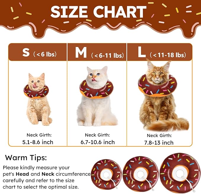 Cat Cone Collar Soft, Recovery Collar for Wound Healing Cute Donut Adjustable Cat Cones to Stop Licking Comfortable Lightweight Neck Elizabethan Collars for Kittens After Surgery