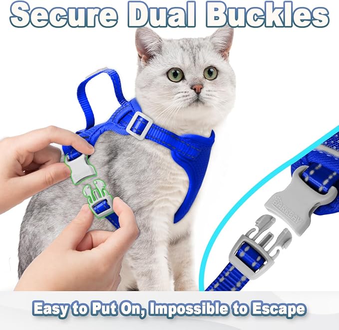Cat Harness and Leash Set Escape Proof for Kitten Walking, Soft Adjustable Top Handle Vest Harnesses for Cats, Easy Control Breathable Reflective Small Medium Large, Sapphire Blue,M