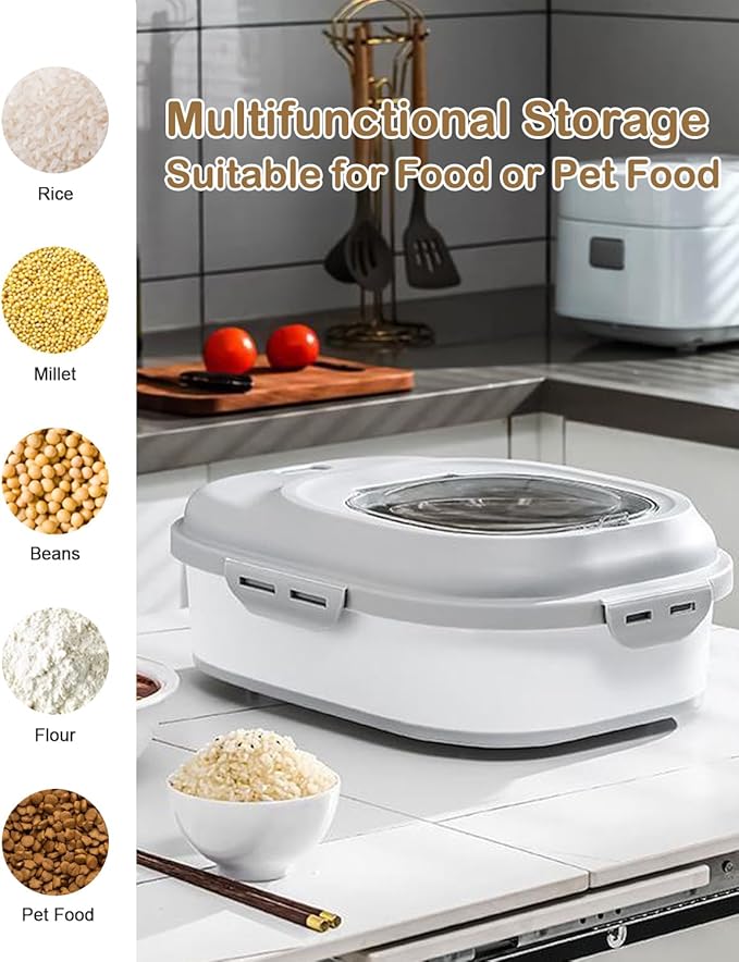 20-50 Lbs Food Storage Container With Wheel, Airtight Locking Lid, Collapsible Rice Container, Flour Storage With Small Container and Scoop, Suitable for Pet Food