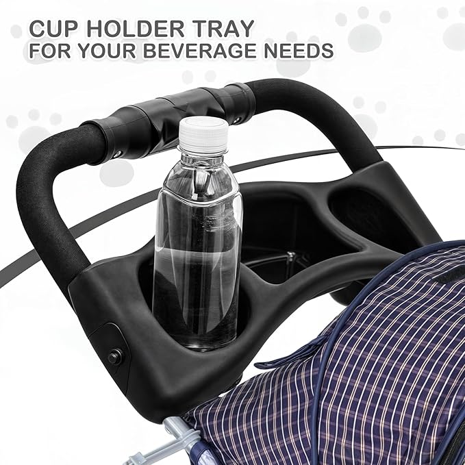 MoNiBloom 3 Wheels Pet Dog Cat Stroller for Small Medium Dogs Cats, Lightweight Foldable Jogger Stroller w/Storage Basket and Cup Holder, Plaid