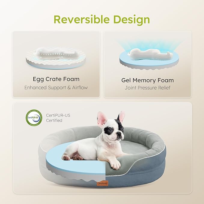 Large Orthopedic Dog Bed, 36 in. Dog Bed for Large Sized Dogs with Full-Surround Bolsters, Dual-Sided Dog Cooling Beds with Memory Foam, Washable Pet Sofa Couch with Nonslip Bottom, Dark Grey