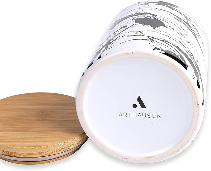 Arthausen Black Splatter Ceramic Storage Jar Canister for Flour Sugar Airtight Bamboo Lid w/Silicone Seal, Spoon - Modern Abstract Art Design for Kitchen Counter Bathroom - 4 cup / 1080mL