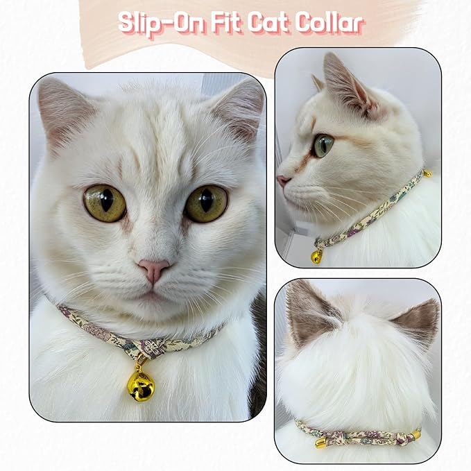 Handmade Cotton Cat Collar with Bell – Adjustable Slip-On Design, No Buckle, Lightweight Rope Collar for Kittens, Indoor Cats, and Small Pets (FAE)