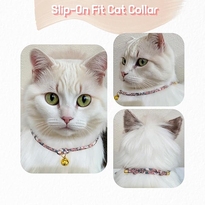 Handmade Cotton Cat Collar with Bell – Adjustable Slip-On Design, No Buckle, Lightweight Rope Collar for Kittens, Indoor Cats, and Small Pets (Dusk)
