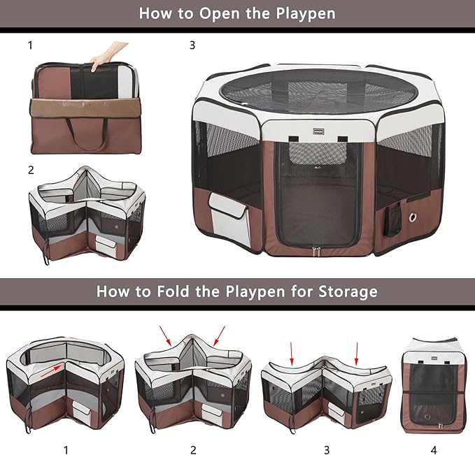 DONORO Dog Playpen 55" Portable Pet Play Pens for Medium Large Dogs, Foldable Exercise Kennel Tent Crate Indoor/Outdoor Travel Camping, Removable Top/Bottom (55"x55"x30"), 8