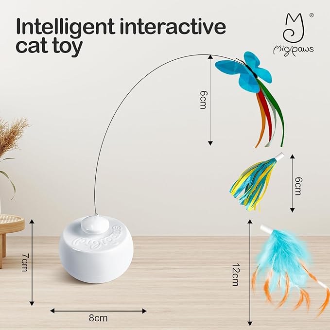 Migipaws Interactive Cat Toys, Butterfly & Feather Kitten Toy,Automatic Spinning Ball for Indoor Bored Cats,Self Play Intelligent Touch Senser, 3 Replacements