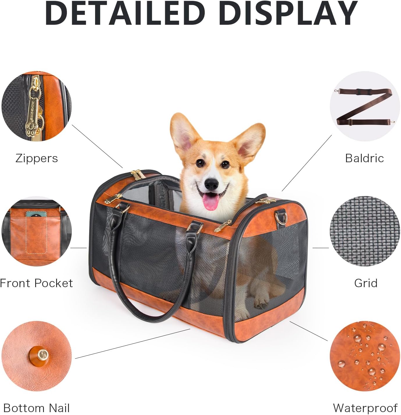 Dog Soft-Sided Carriers Pet Carrier for Small Dogs Cats, Fashion PU Leather Small Dog Carrier Pet Purse, Airline Approved Travel Pet Carrier for Puppy Kitten Small Animals