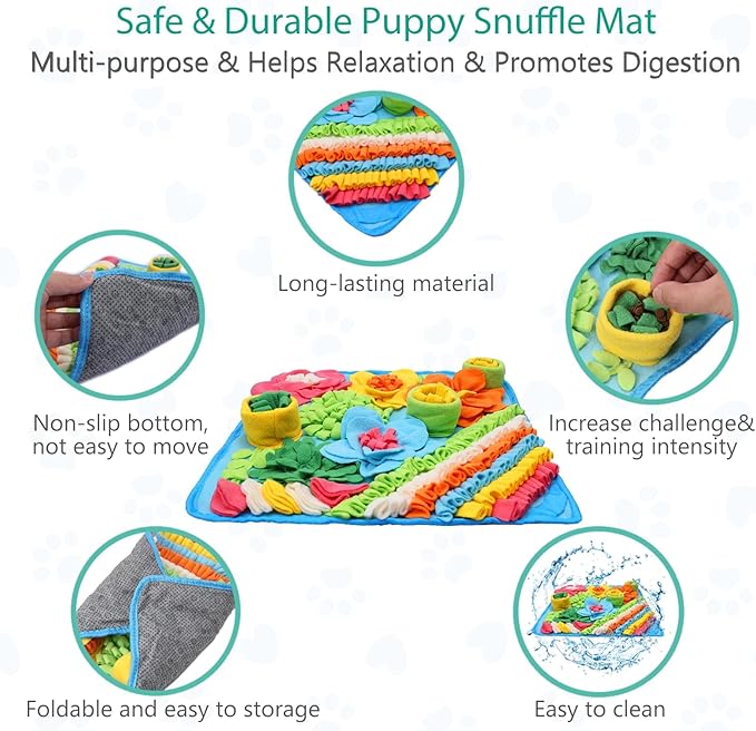 ORIA Snuffle Mat for Dogs, 15.4 x 15.4'' Slow Feeder Mat for Mental Stimulation, Foraging Training & Anxiety Relief, Interactive Puzzle Toy, Pet Foraging Mat for Small Dogs, Puppies, Cats, Rabbits