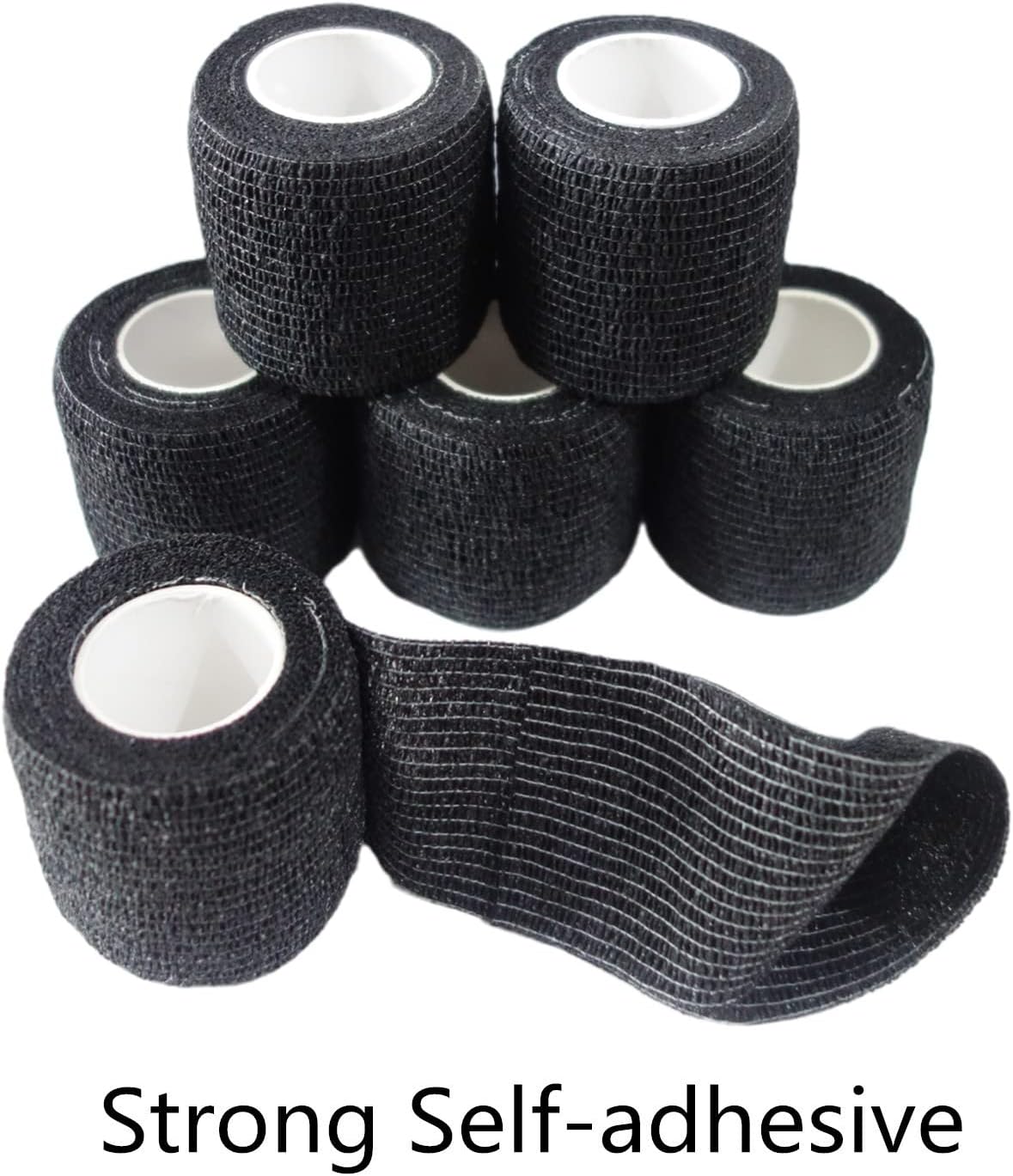 6 Pack 2" x 5 Yards Self Adhesive Bandage Wrap Breathable Cohesive Vet Wrap for Pets, Elastic Self-Adherent Tape for Sports, Wrist, Ankle (Black)