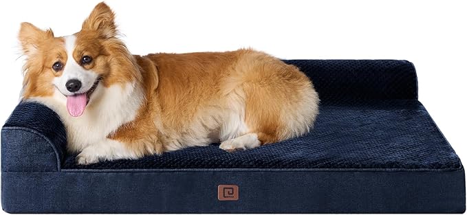 EHEYCIGA Memory Foam Dog Bed Large Sized Dogs, Pet Bed for Large Dog for Crate with Waterproof Liner, Pet Couch Bed Orthopedic with Washable Removable Cover, 35x23x6 Inches, Navy Blue