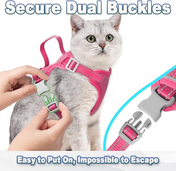 Cat Harness and Leash Set Escape Proof for Kitten Walking, Soft Adjustable Top Handle Vest Harnesses for Cats, Easy Control Breathable Reflective Small Medium Large, Pink, M