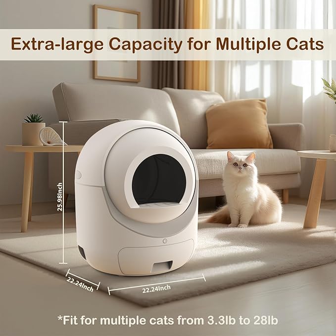 Self Cleaning Cat Litter Box with APP Control, Automatic Liiter Box for Multiple Cats, Quiet Operation, Large Space, Includes Cat Litter Box Liners