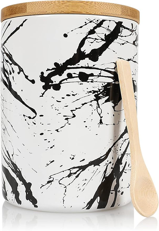 Arthausen Black Splatter Ceramic Storage Jar Canister for Flour Sugar Airtight Bamboo Lid w/Silicone Seal, Spoon - Modern Abstract Art Design for Kitchen Counter Bathroom - 4 cup / 1080mL