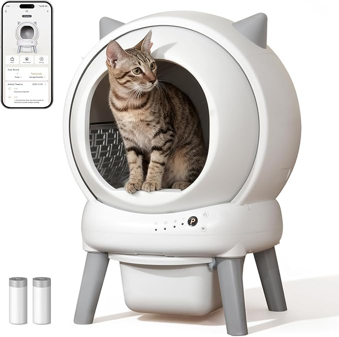 Self Cleaning Litter Box: Automatic Litter Box Self Cleaning for Multiple Cats Auto Robot with Dual Safety Protection, Large Openning Odor-Control with Mat