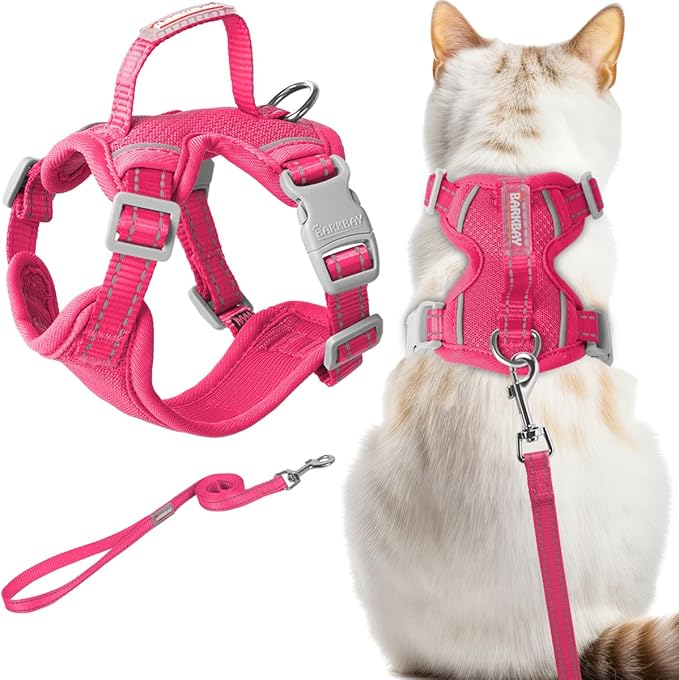 Cat Harness and Leash Set Escape Proof for Kitten Walking, Soft Adjustable Top Handle Vest Harnesses for Cats, Easy Control Breathable Reflective Small Medium Large, Pink, S