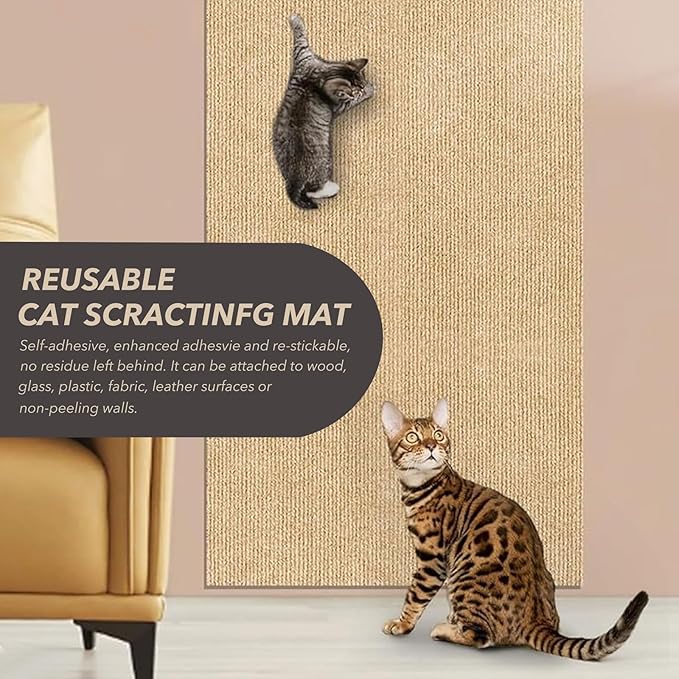 78.7"X15.8" Cat Scratching Mat, Self-Adhesive Cat Scratch Carpet, DIY Cats Scratch Furniture Protector for Couch, Sofa, Wall & Door, Durable Furniture Guards Couch Scratcher from Cats Claws (Beige)