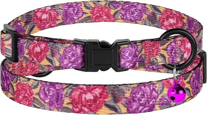 4PCS Breakaway Cat Collars with Bell - Cute Soft Adjustable Safety Kitten Collars 4-Pack - Nylon Pet Collars Nature Tribal Striped Floral Space Aztec Flowers Print (Floral)