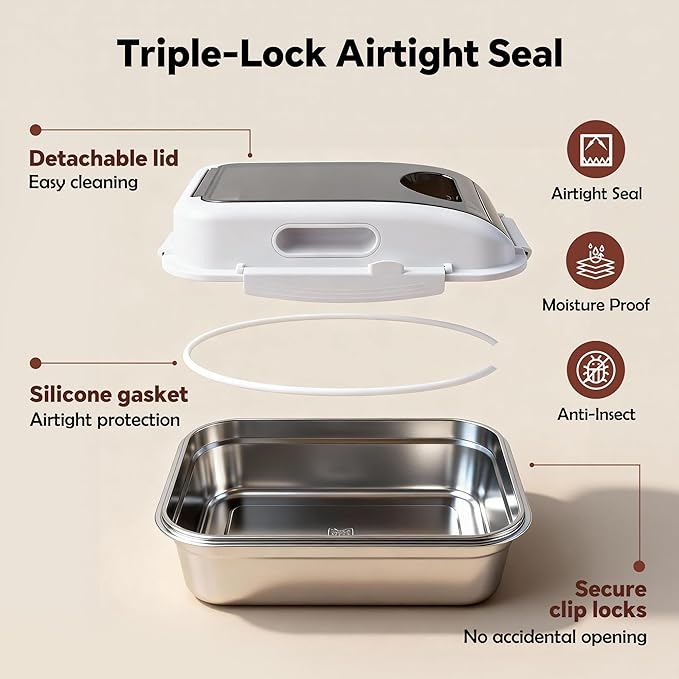 Stainless Steel Dog Food Storage Container with Lid for Cat Bird Pet Dry Food Treats, Airtight Mouse Proof Storage Bin Fits Up To 7 Lbs, Coming With Scoop