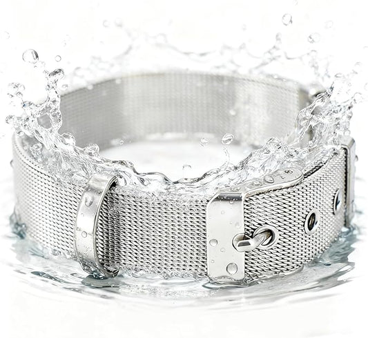 Stainless Steel Small Adjustable Breathable Belt Pet Collar Dog Cat Kitten Waterproof S/M/L 14mm Woven Tape Slip Durable Stainless Steel Choker