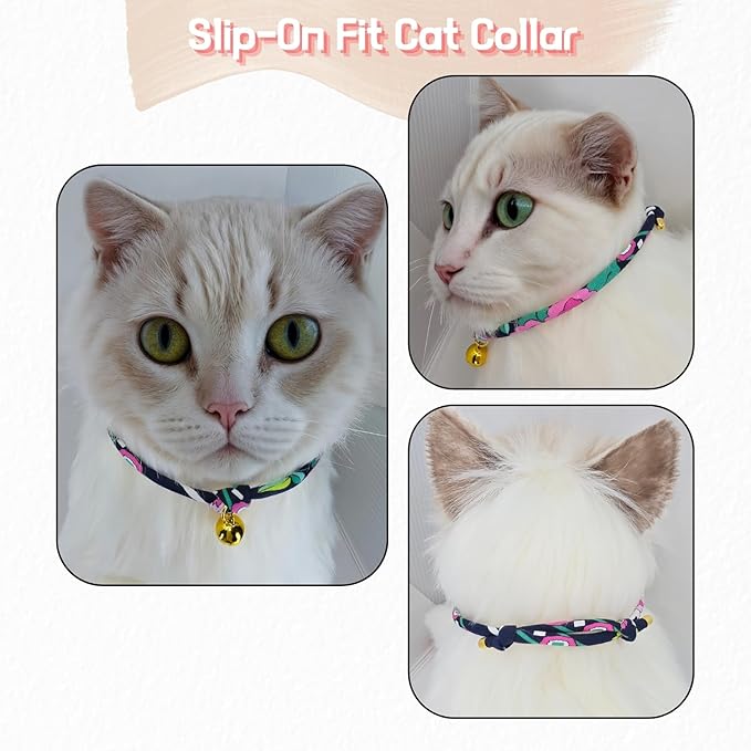Handmade Cotton Cat Collar with Bell – Adjustable Slip-On Design, No Buckle, Lightweight Rope Collar for Kittens, Indoor Cats, and Small Pets (Zest)