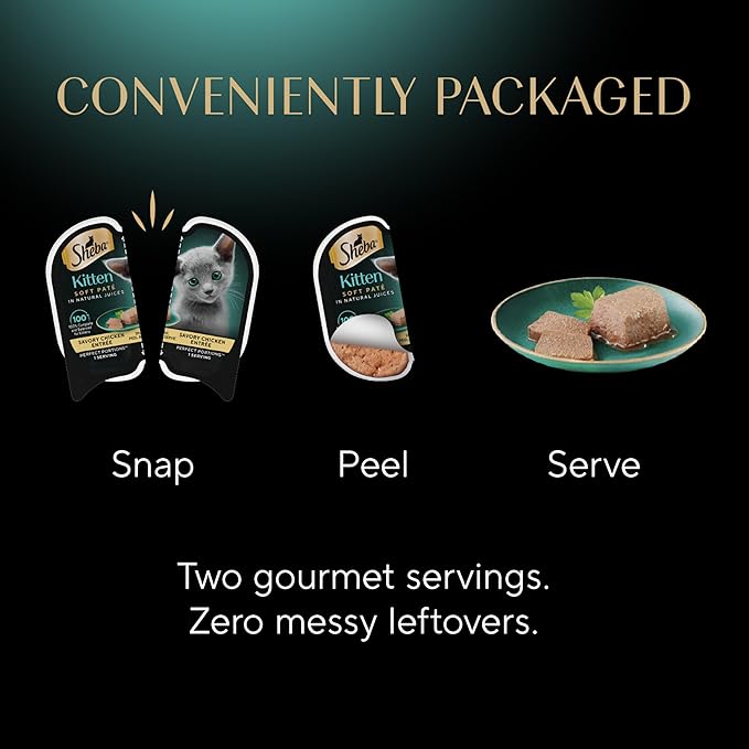 Sheba Perfect Portions Kitten Wet Cat Food Pate Chicken Entree, 2.6 oz. Twin-Pack Trays (24 Count, 48 Servings)