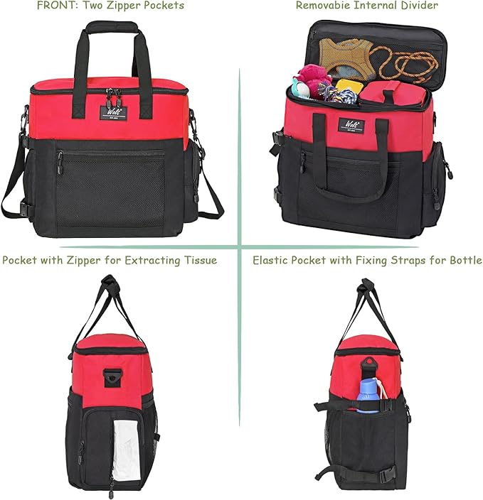 WOLT Dog Travel Bag Dog Bag for Traveling and Supplies with 2 Collapsible Bowls, 2 Food Containers, 1 Place Mat, Red