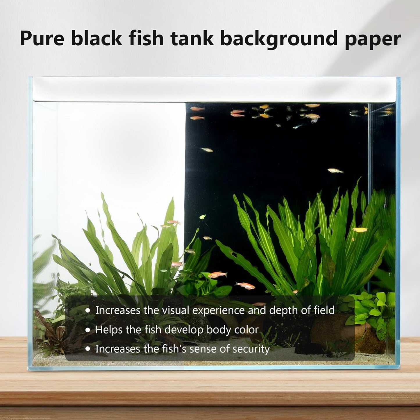 Aquarium Background Paper Decor Fish Tank Backdrop Wallpaper Electrostatic Adhesive, No Glue, Easy to Install, Reusable (23.6“H×78.7”L, Black)