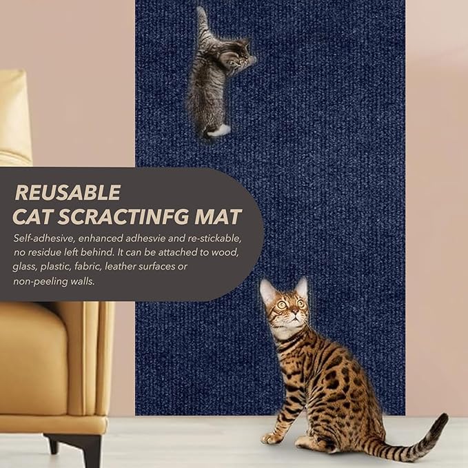 78.7"X15.8" Cat Scratching Mat, Self-Adhesive Cats Carpet, DIY Scratch Furniture Protector for Couch, Sofa, Wall & Doors, Durable Cat Scratch Guards Couch Cats Scratcher from Claws (Dark Blue)