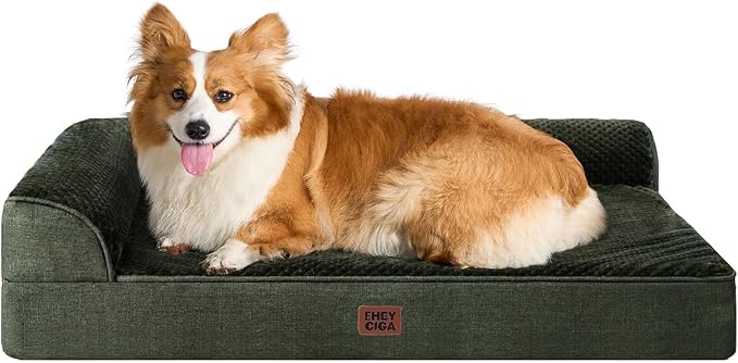 EHEYCIGA Memory Foam Dog Bed Large Sized Dogs, Pet Bed for Large Dog for Crate with Waterproof Liner, Pet Couch Bed Orthopedic with Washable Removable Cover, 35x23x6 Inches, Dark Green
