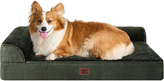 EHEYCIGA Memory Foam Dog Bed Large Sized Dogs, Pet Bed for Large Dog for Crate with Waterproof Liner, Pet Couch Bed Orthopedic with Washable Removable Cover, 35x23x6 Inches, Dark Green