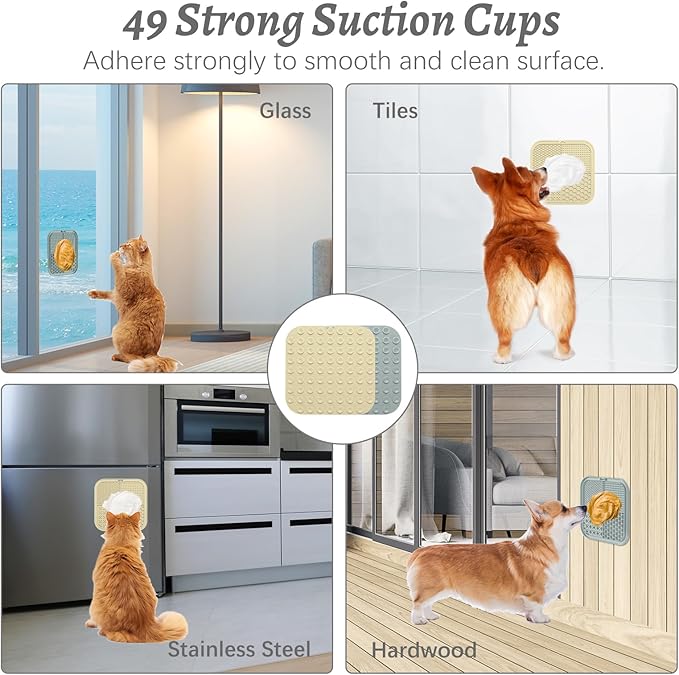 MateeyLife 2PCS Small Lick Mat for Dogs and Cats, Licking Mats for Dog Anxiety Relief, Cat Peanut Butter Lick Pad for Boredom Reducer, Dog Treat Mat Perfect for Bathing Grooming Gray&Beige