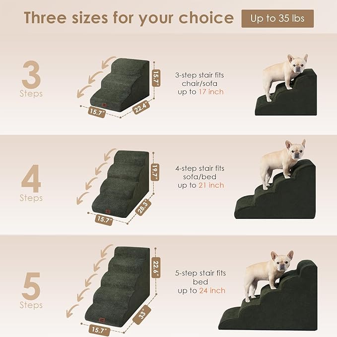 EHEYCIGA Curved Dog Stairs Ramp for High Beds 19.7" H, 4-Step Dog Steps for Small Dogs and Cats, Pet Stairs for High Bed Climbing, Non-Slip Balanced Pet Step Indoor, Olive Green