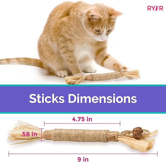 RYERCAT Silvervine Sticks for Cats - 100% Natural Cat Chew Toy for Aggressive Chewers and Kitten Teething - Pet Friendly, Smooth Finish, Irresistible Taste and Smell (5 Pack)