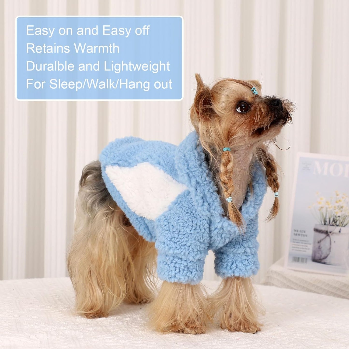 YIKEYO Dog Hoodie Pet Clothes Sweater with Hat Soft and Warm Cold Weather for Small Patchwork Hood(Blue, XXS)