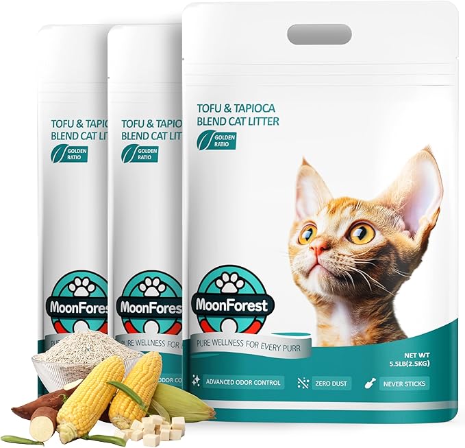 Tofu Cat Litter,Natural Odor Control Dust-Free Clumping Litter(5.5lb×3bags)