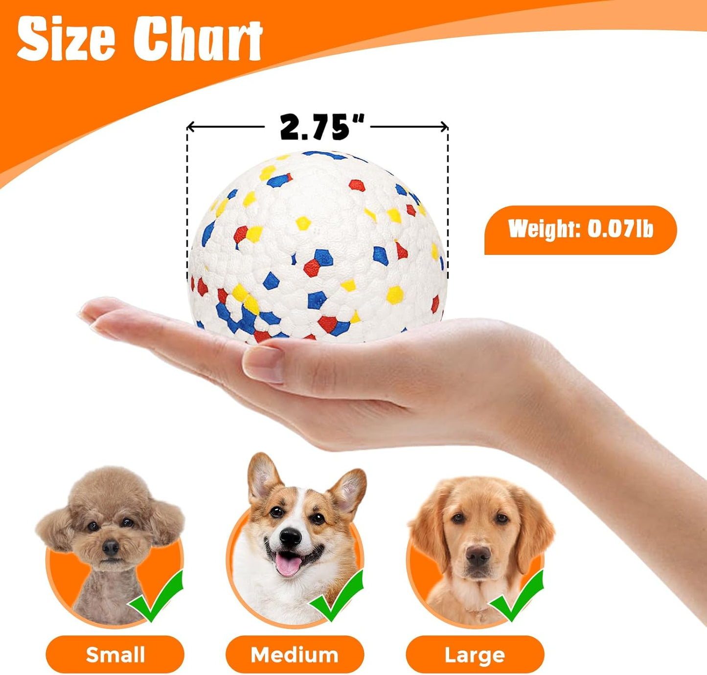 Dog Balls for Aggressive Chewers, Indestructible Bouncy Floating Balls for Training Dog Catch and Fetch, Sturdy Solid Tennis Ball Toys for Large Medium Small Dogs - 2.75in - White - 2pcs
