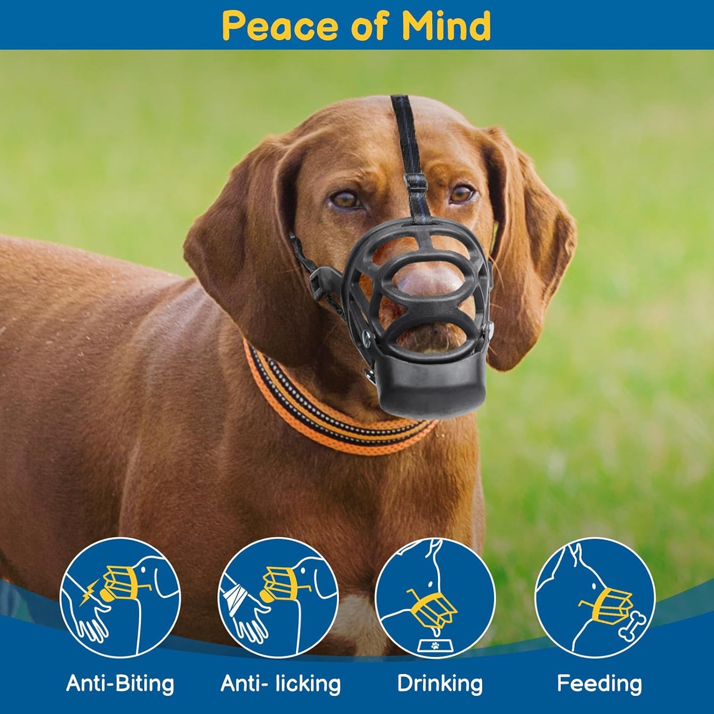 BARKLESS Basket Muzzle for Medium Dogs, Humane Muzzle to Prevent Biting and Scavenging, Snap-on Treat Cover Helps Dogs Acclimatize Mouth Cover, Adjustable Mouth Guard for Positive Training, Grooming