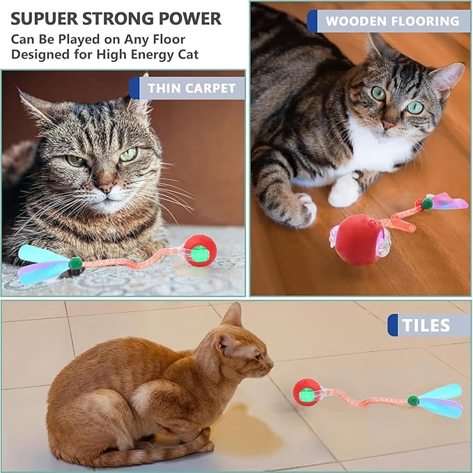 Speed 2.0 Tail Interactive Cat Toys for Indoor Cats, Chirping & Motion Activate Cat Toy, Smart Kitten Rolling Ball Moving Ball Toys, Rechargeable Dog Cat Bal l for Enrichment Exercise (New Blue)