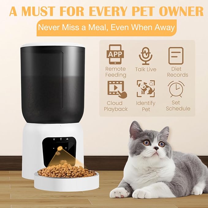 Automatic Cat Feeder with 2K HD Camera, 2.4/5G WiFi 6L Pet Feeder Automatic for Cats & Dogs, Dog Automatic Feeder APP Control, Programmable Cat Food Dispenser with Night Vision,Two-Way Audio (White)