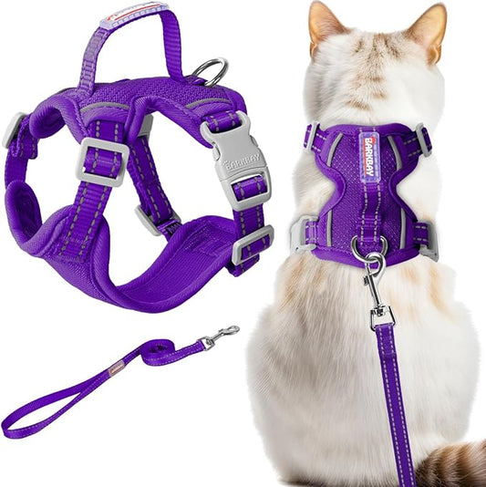 Cat Harness and Leash Set Escape Proof for Kitten Walking, Soft Adjustable Top Handle Vest Harnesses for Cats, Easy Control Breathable Reflective Small Medium Large, Purple, XS