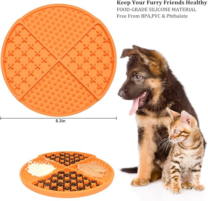 Bangp Licking Mat for Dogs and Cats,Dog Slow Feeders,Boredom Anxiety Reduction,Heavy-Duty Puzzle Mat Dog Treat Mat with Unique Quadrant Design,Perfect for Yogurt,Treats or Peanut Butter(Orange)